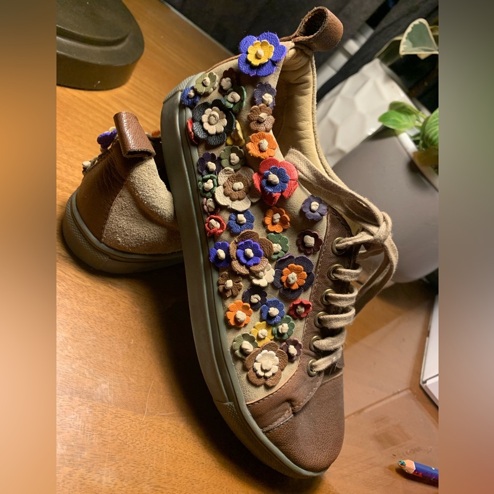 Sheridan Mia Beige Sneakers with Colorful Floral Accents